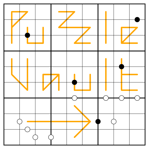 Sudoku Puzzle with lines that form the words "Puzzle Vault" and an arrow underneath